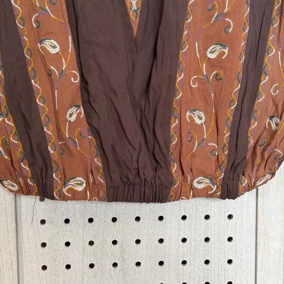 Embroidered Boho Peasant Blouse in Brown - Picture 5 of 11
